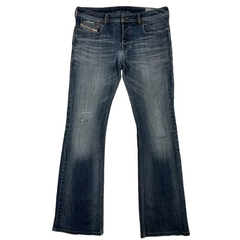 Diesel Zathan Bootcut Blue Denim Jeans Men's 32 x 34 Distressed